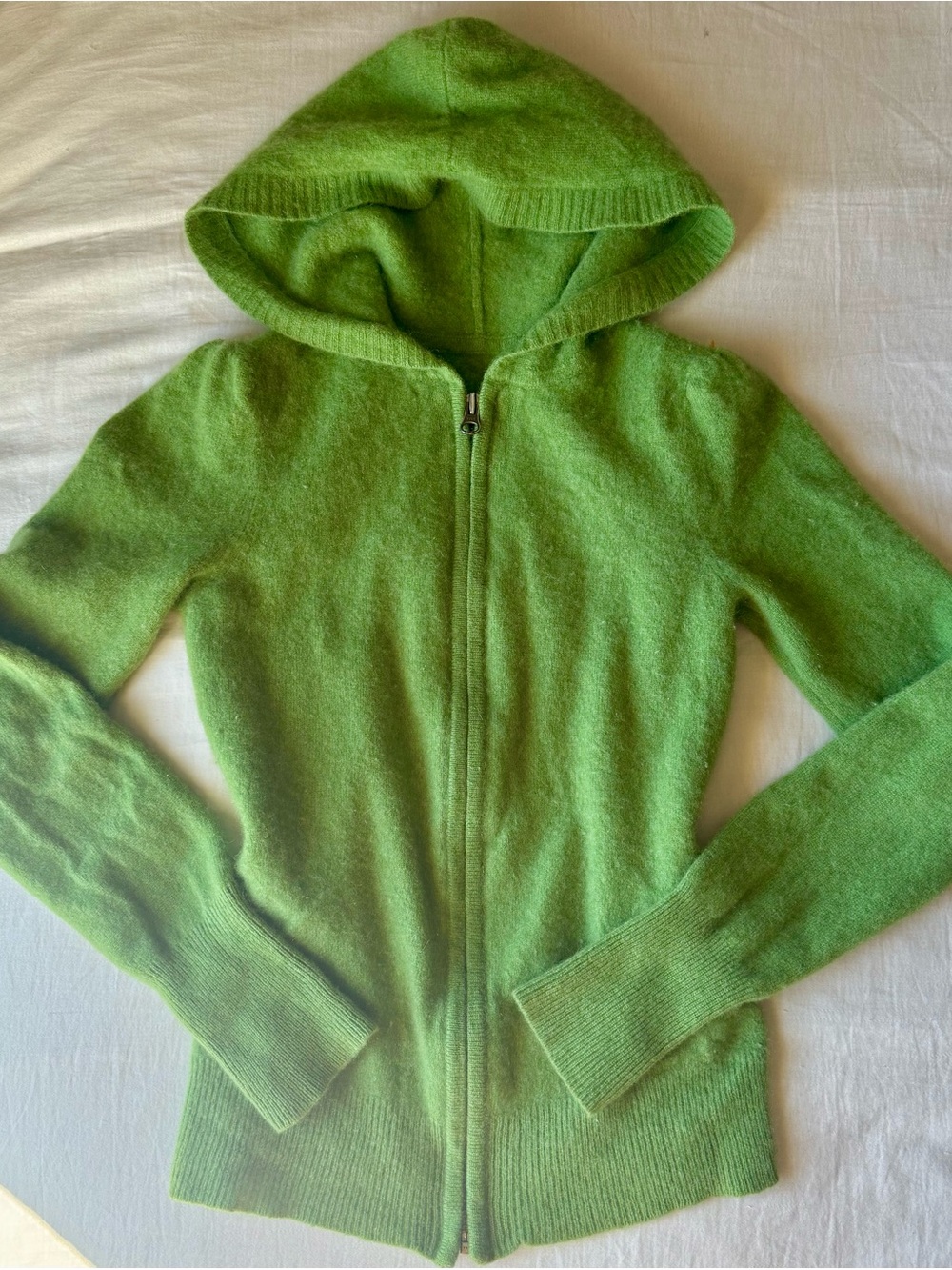 Y2K Lime Green Cashmere Zip-Front Sweater